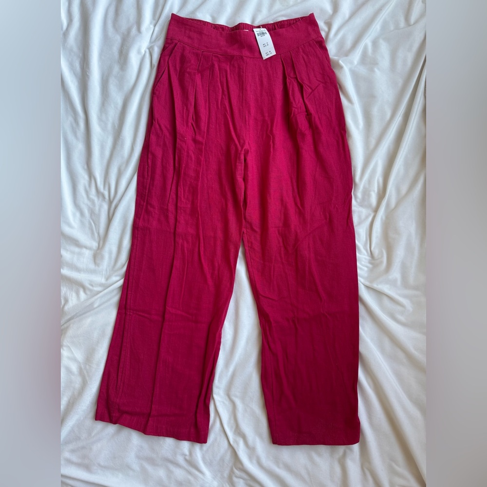 NWT Abercrombie Linen Pink High Waist Wide-Leg Pants